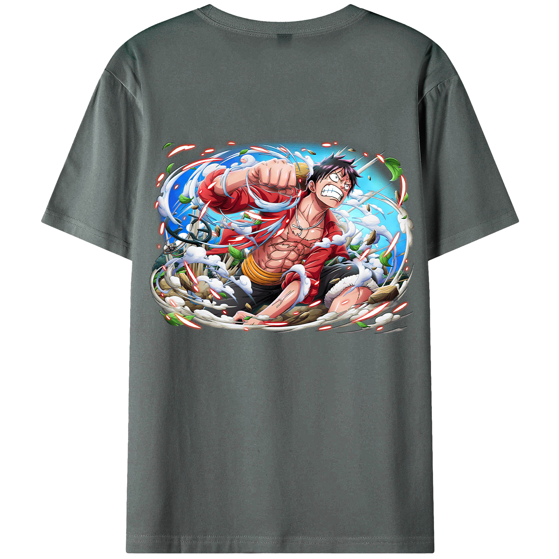 ワンピース モンキー・D・ルフィ ONE PIECE Monkey D. Luffy 綿100％ メンズ半袖Tシャツ（バックプリント） 通気性